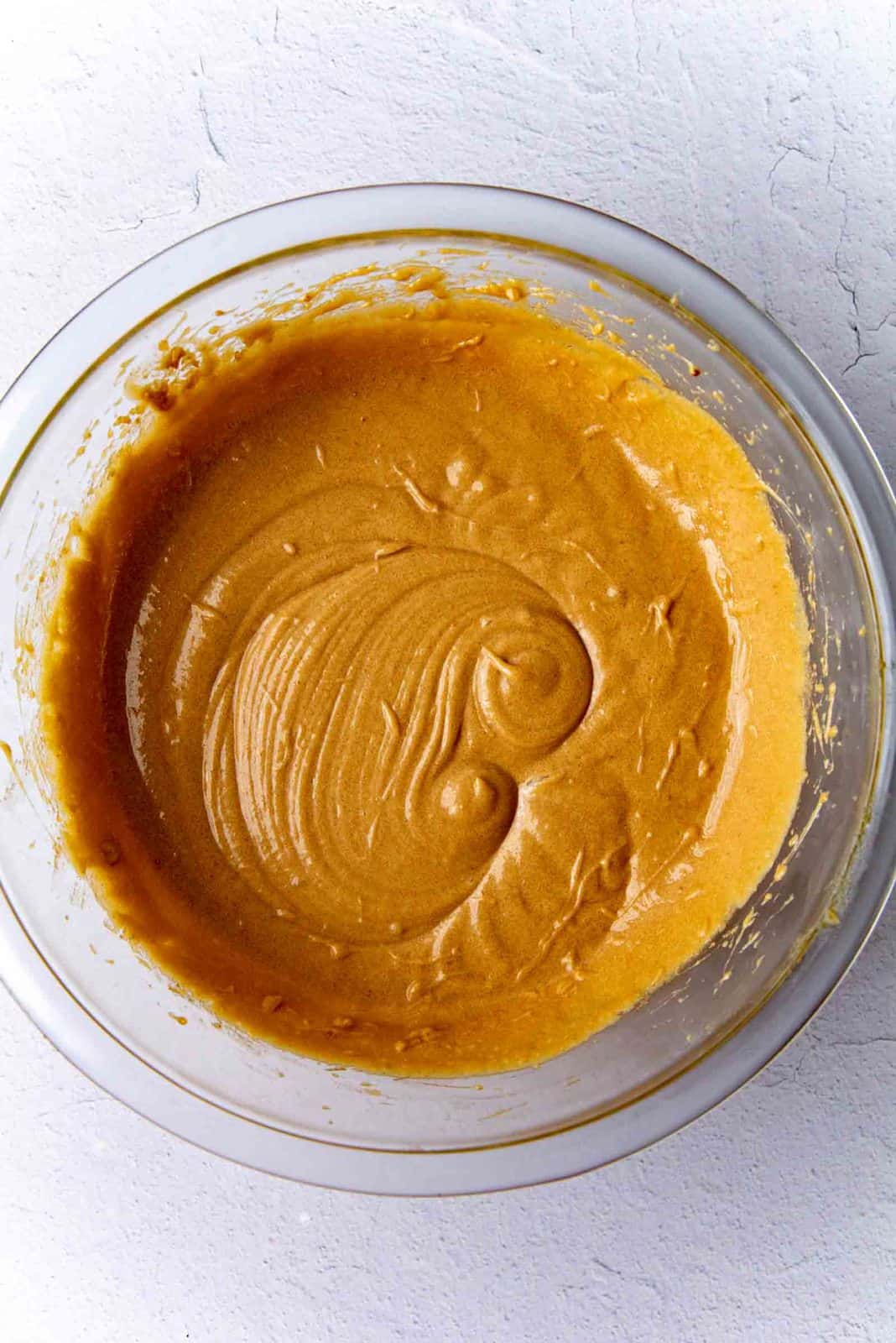 The brown butter blondie mix after the eggs have been mixed