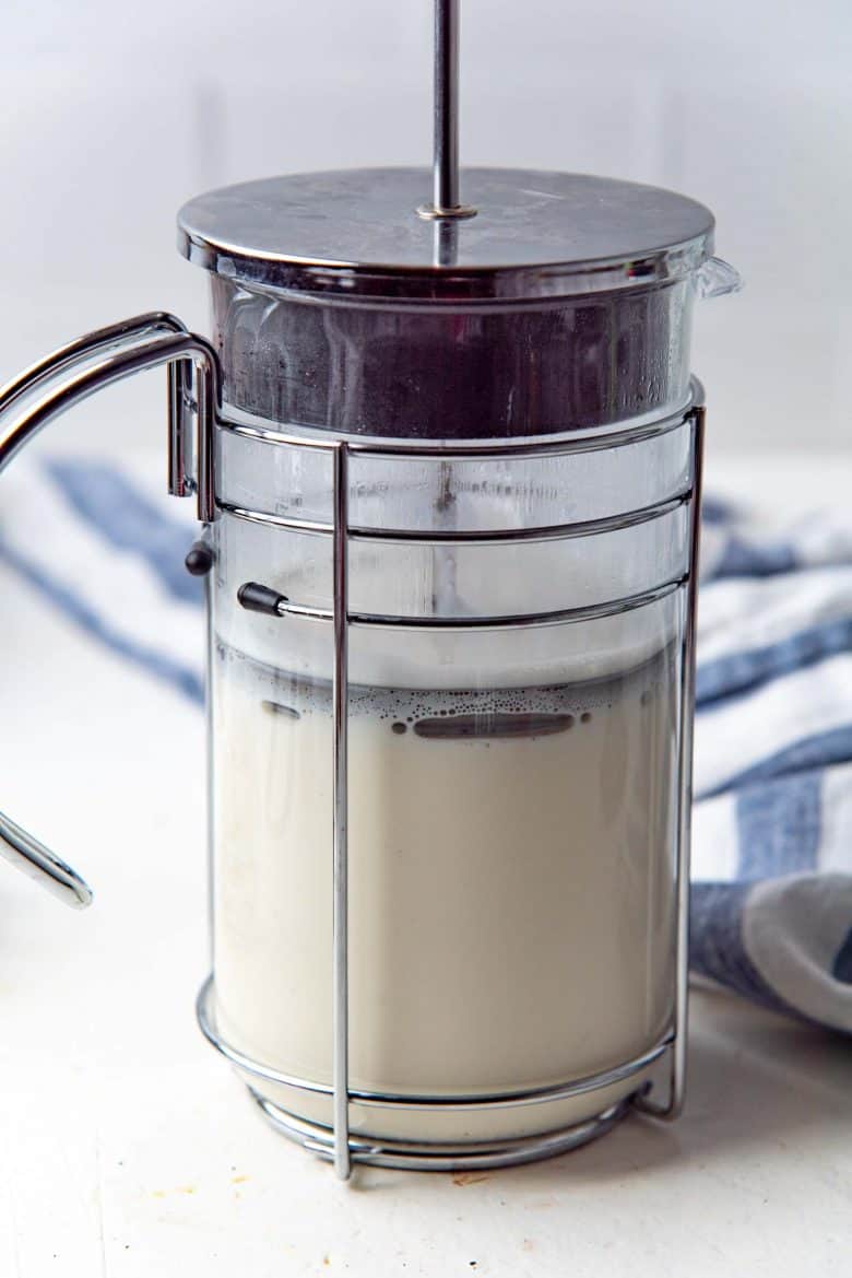 Hot milk in a french press