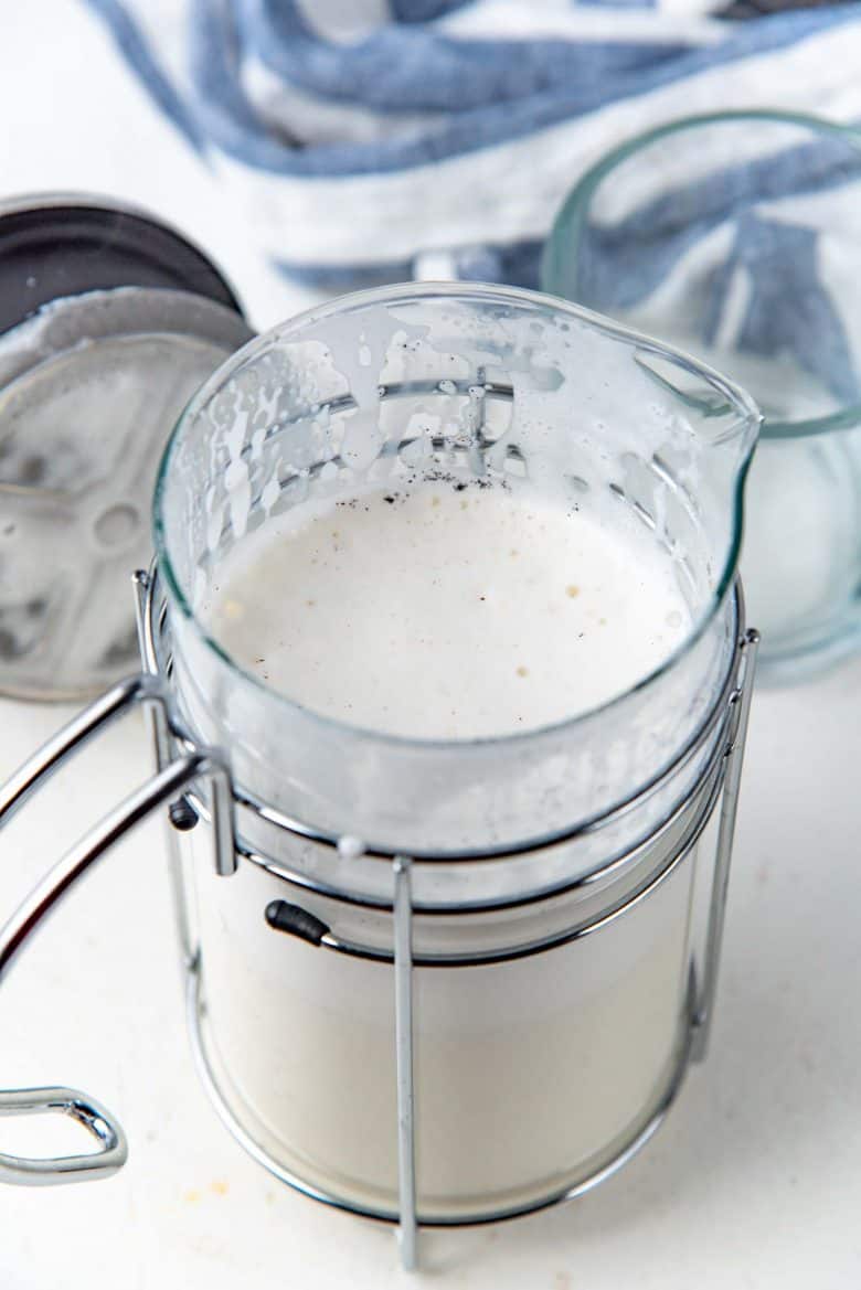 The foam created in the vanilla milk with a french press