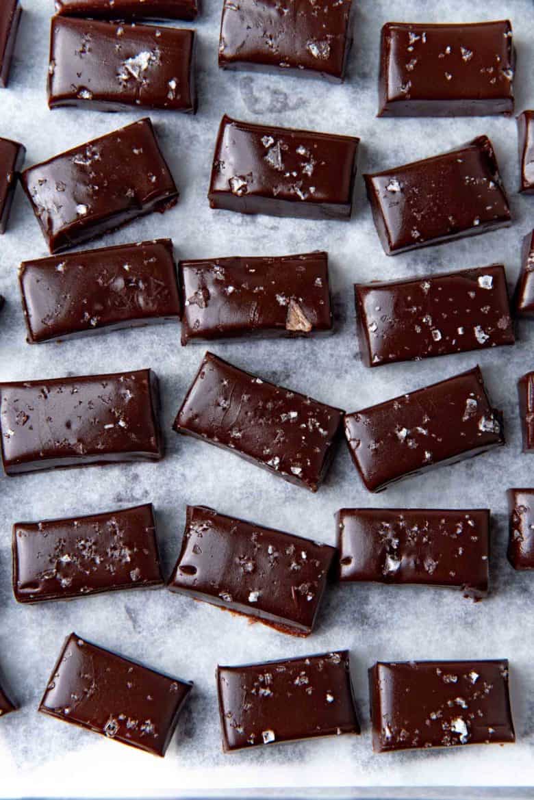 Overhead view of the salted caramels