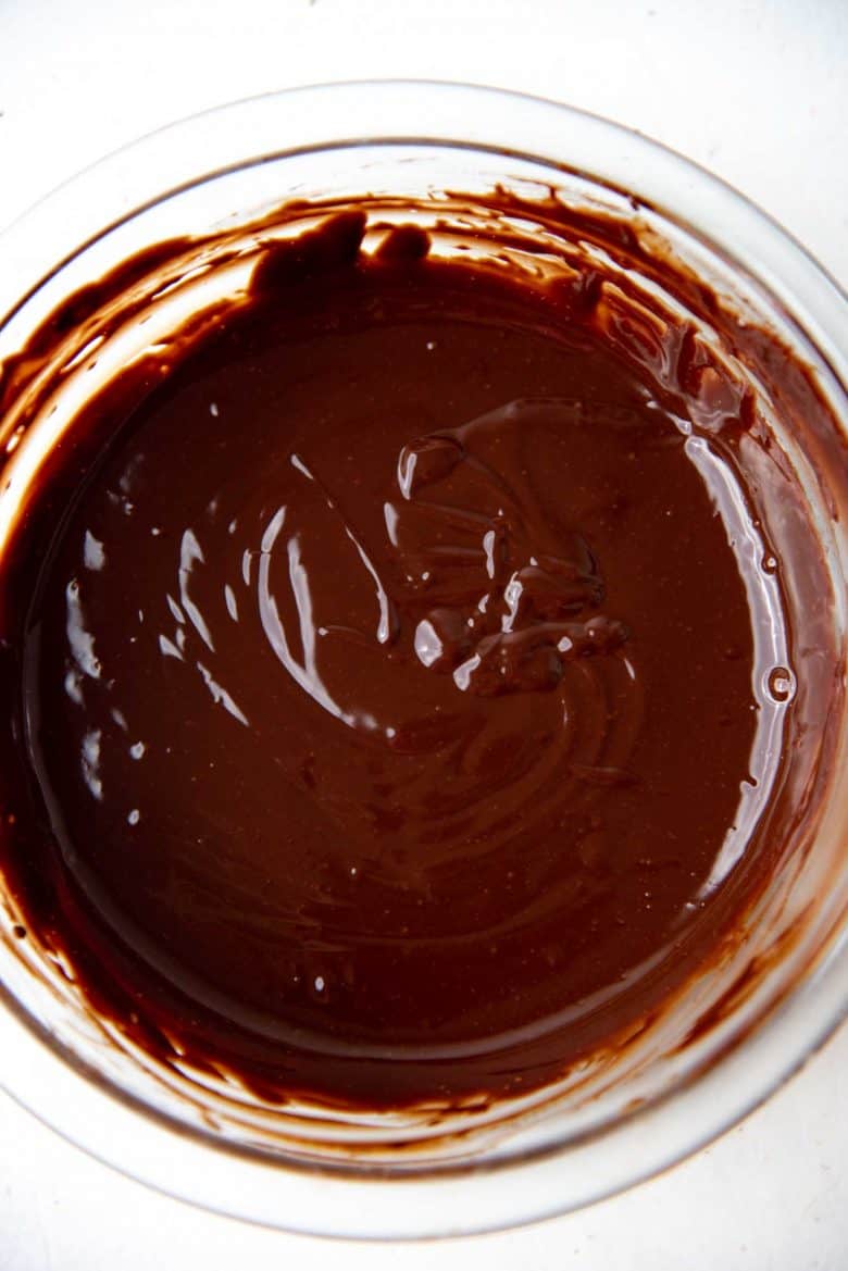 The smooth ganache mixture in a bowl