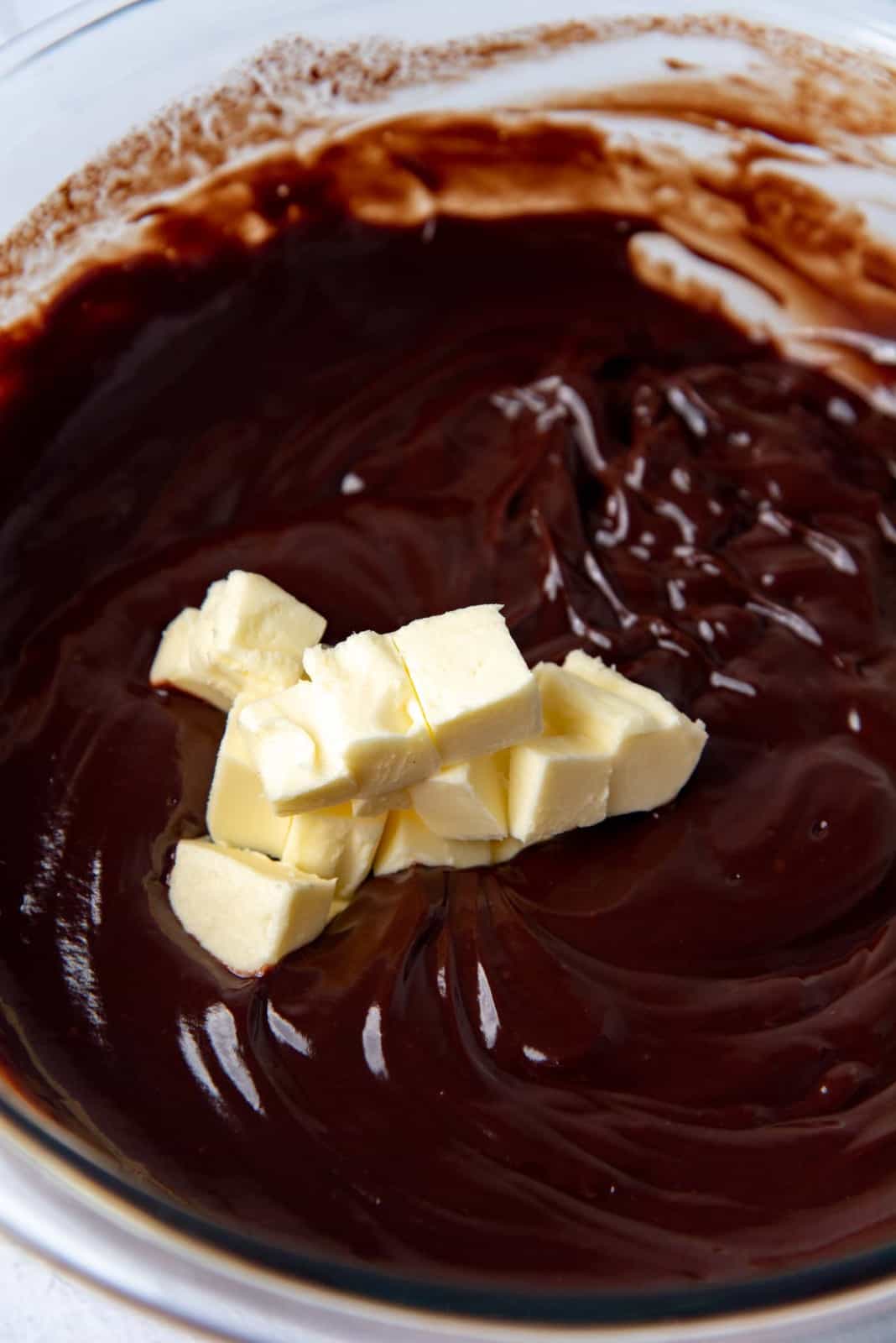 Butter added to the chocolate ganache