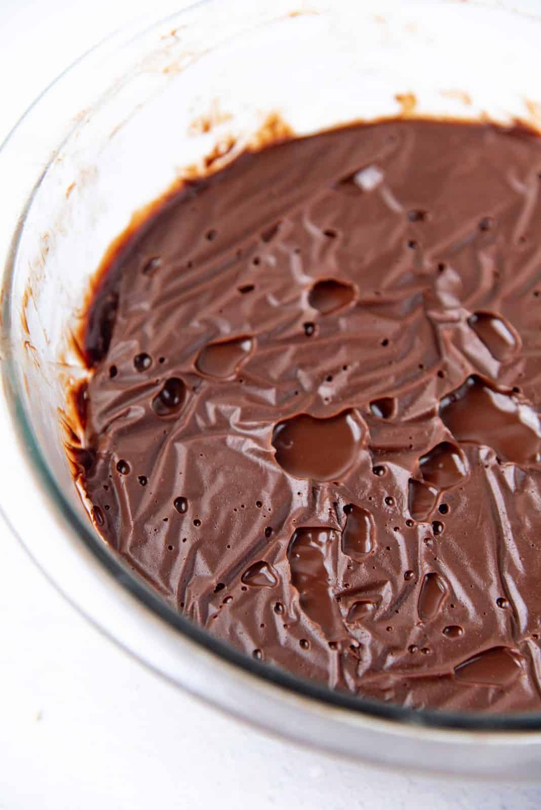 The ganache that has cooled down and set