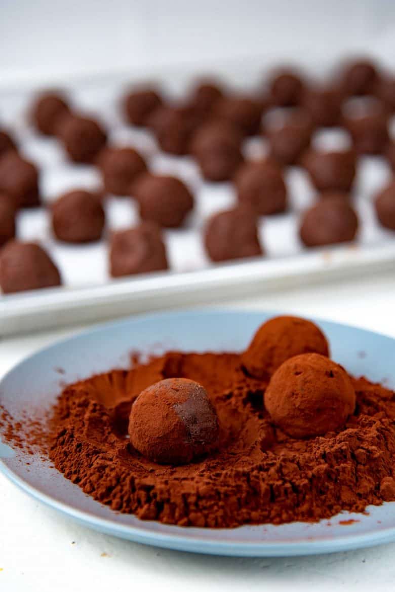 Truffles coated with cocoa powder