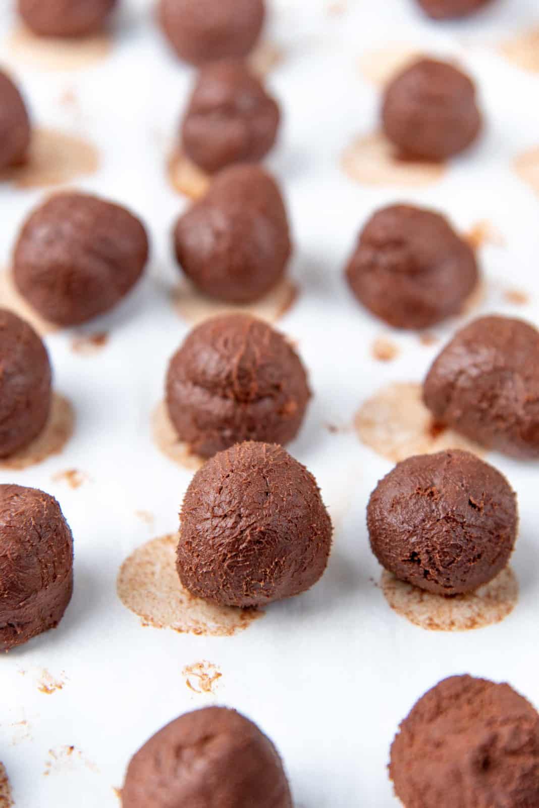 Forming the piped truffles into rough balls