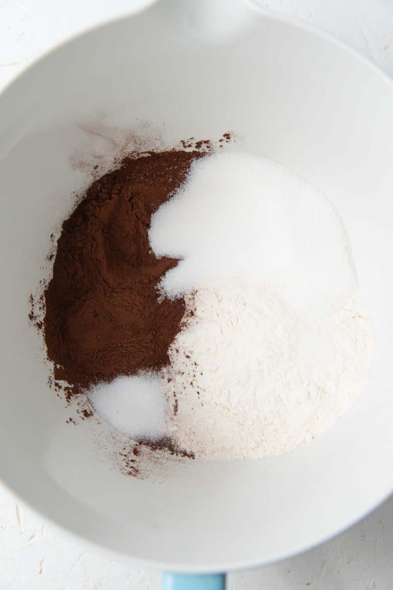 Dry ingredients to make chocolate crepe batter