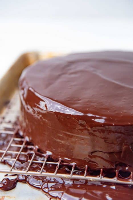 The chocolate crepe cake glazed with the chocolate ganache