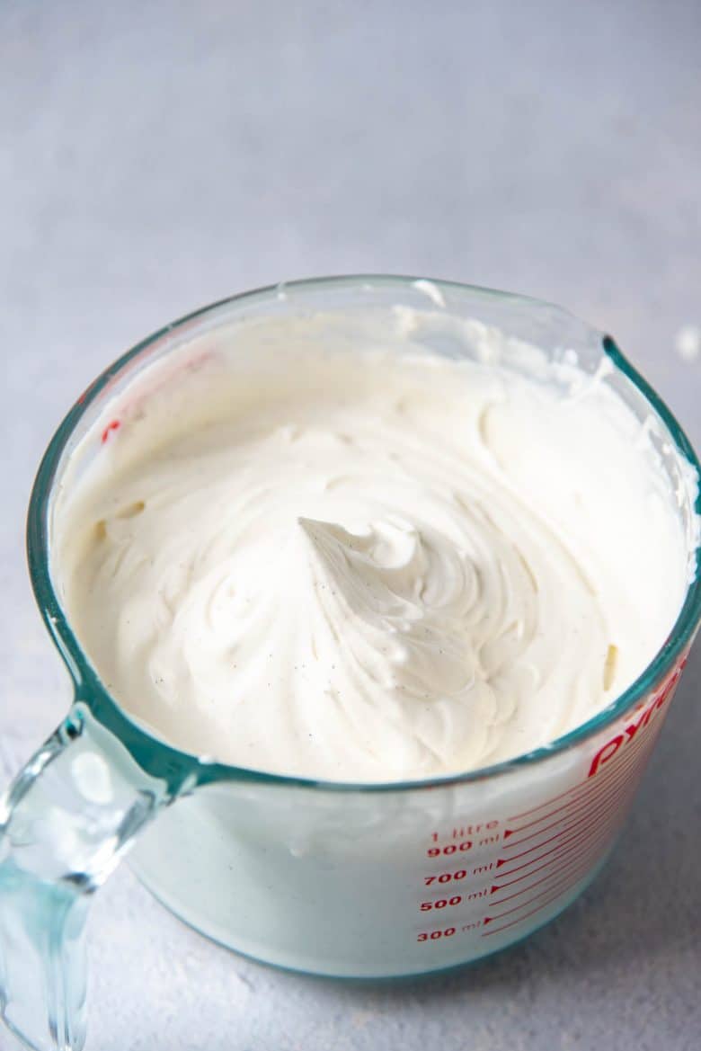 Chantilly cream filling in a jug