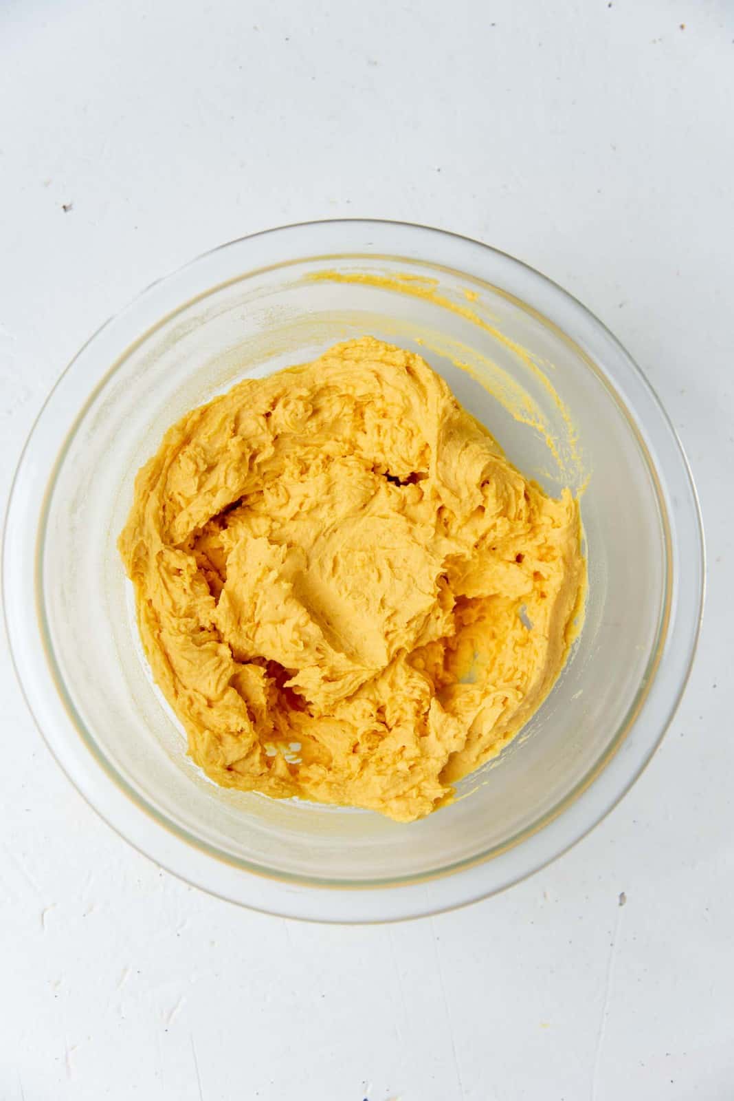 Creamy miso egg yolk filling for the miso deviled eggs in a glass bowl.