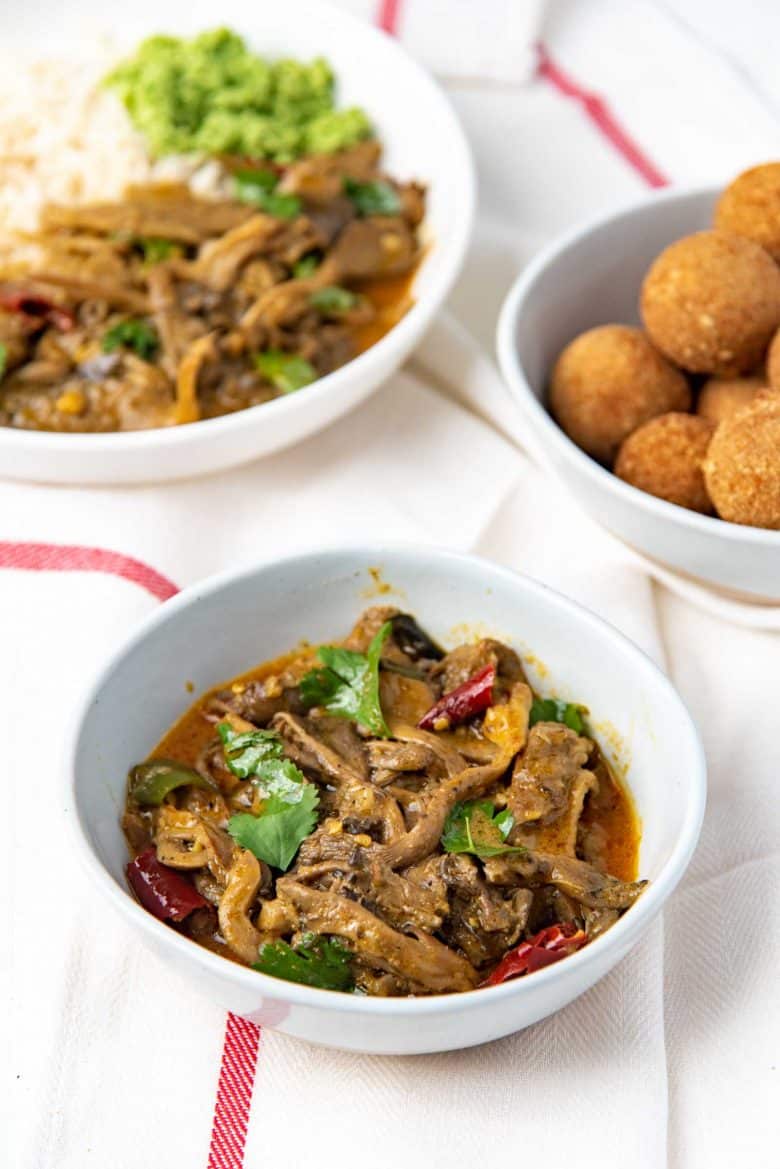 Sri Lankan Oyster mushroom curry served in a bowl