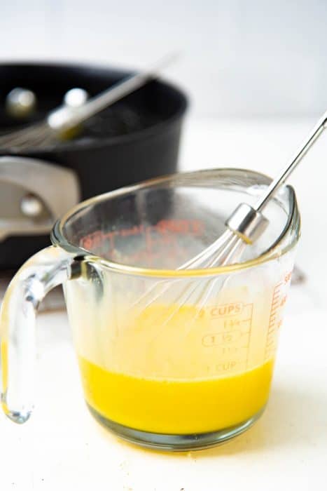 Whisked eggs in a jug