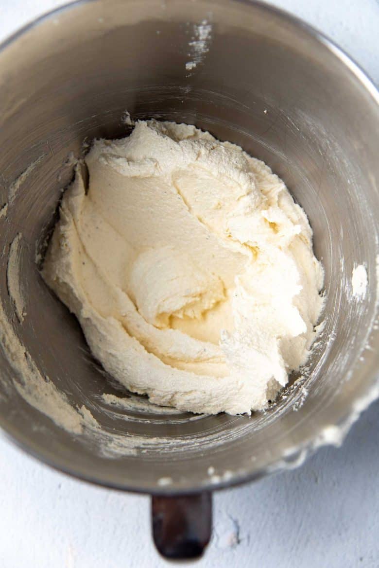 Creamed butter and sugar in the mixer bowl