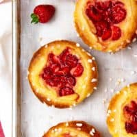 Strawberry custard brioche tart social media
