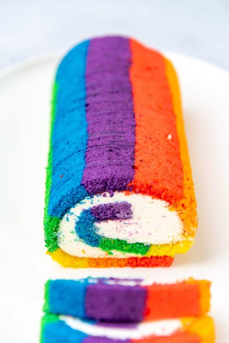 Sliced swiss roll with rainbow stripes