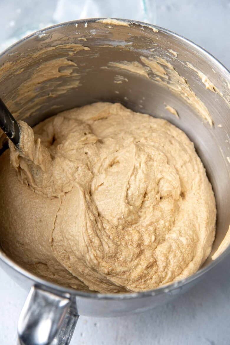 The coffee cake batter in the bowl