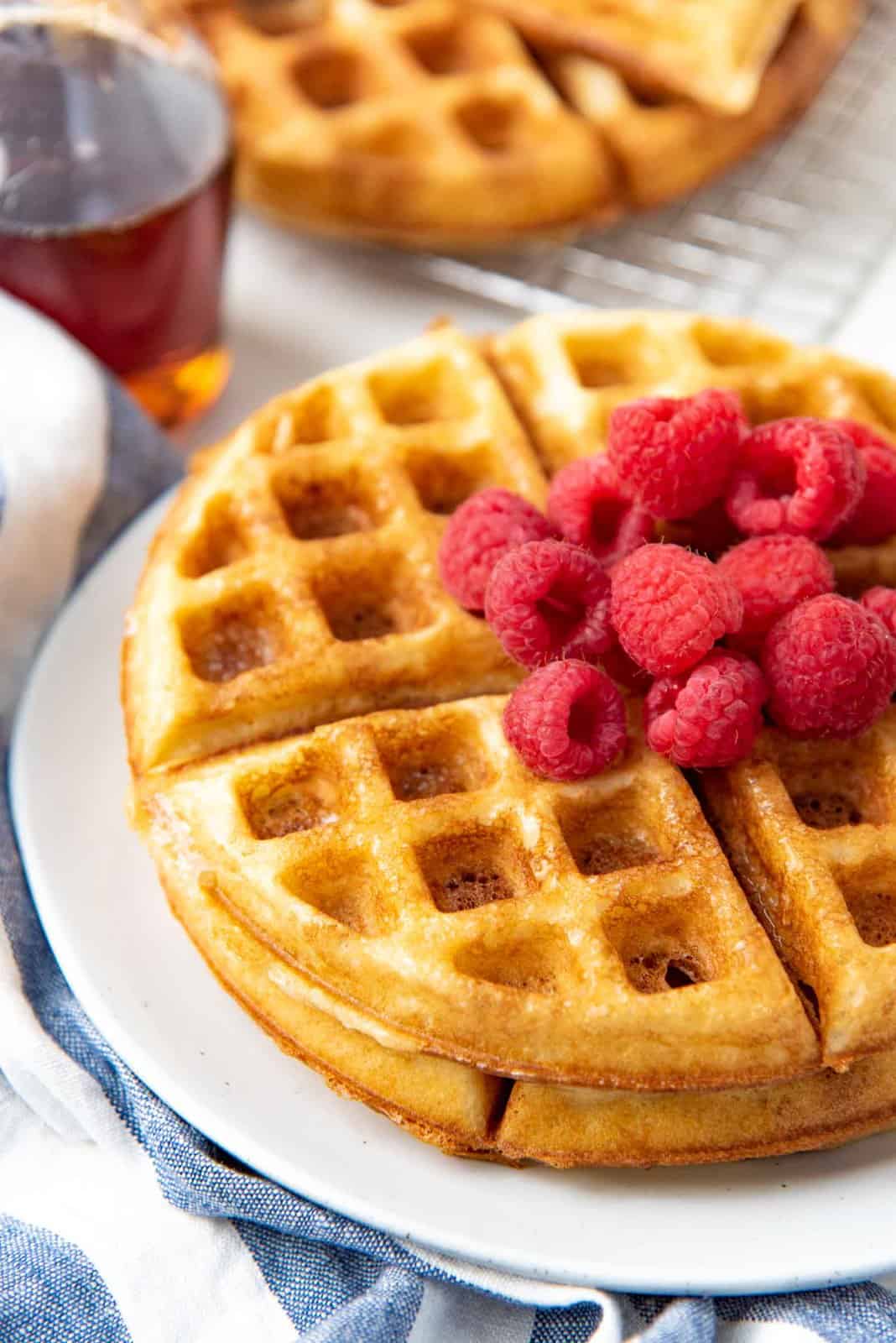 A close up of the stack of crispy Brussels waffles