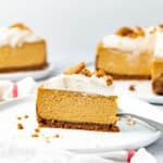 Spiced pumpkin cheesecake on a white plate