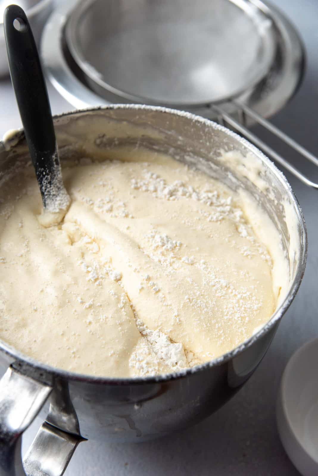 The dry ingredients folded into the egg batter