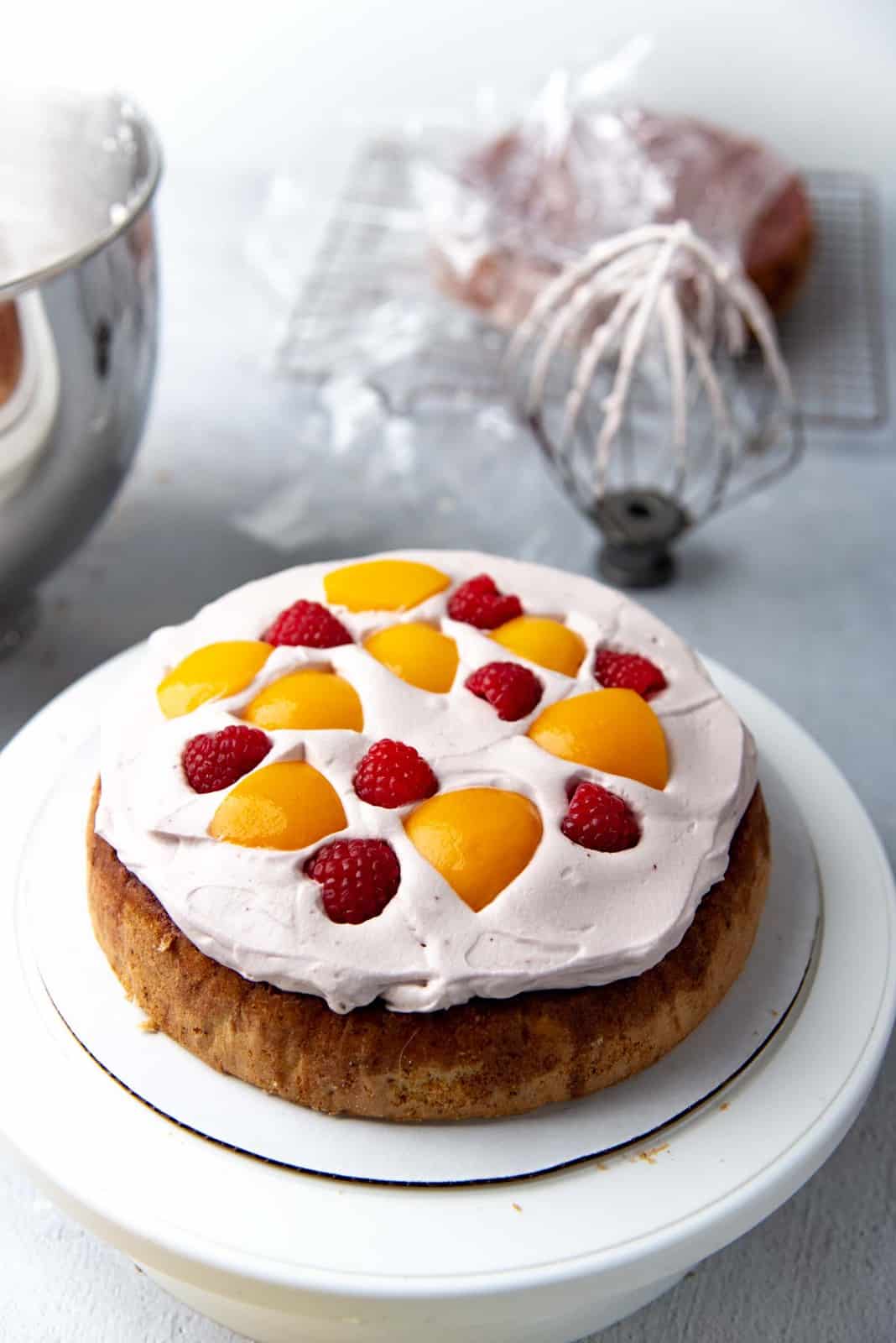 The fruits embedded in the frosting layer