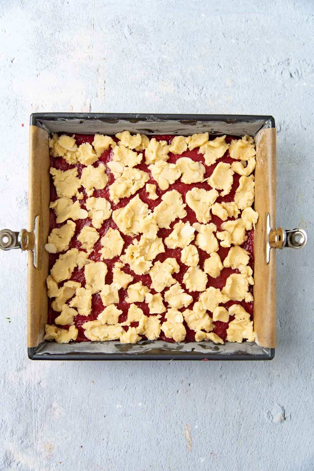 The rhubarb bars with the shortbread crumble topping.