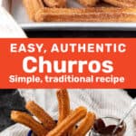Long collage of two image of churros, with title in the middle, to be used for pinterest.