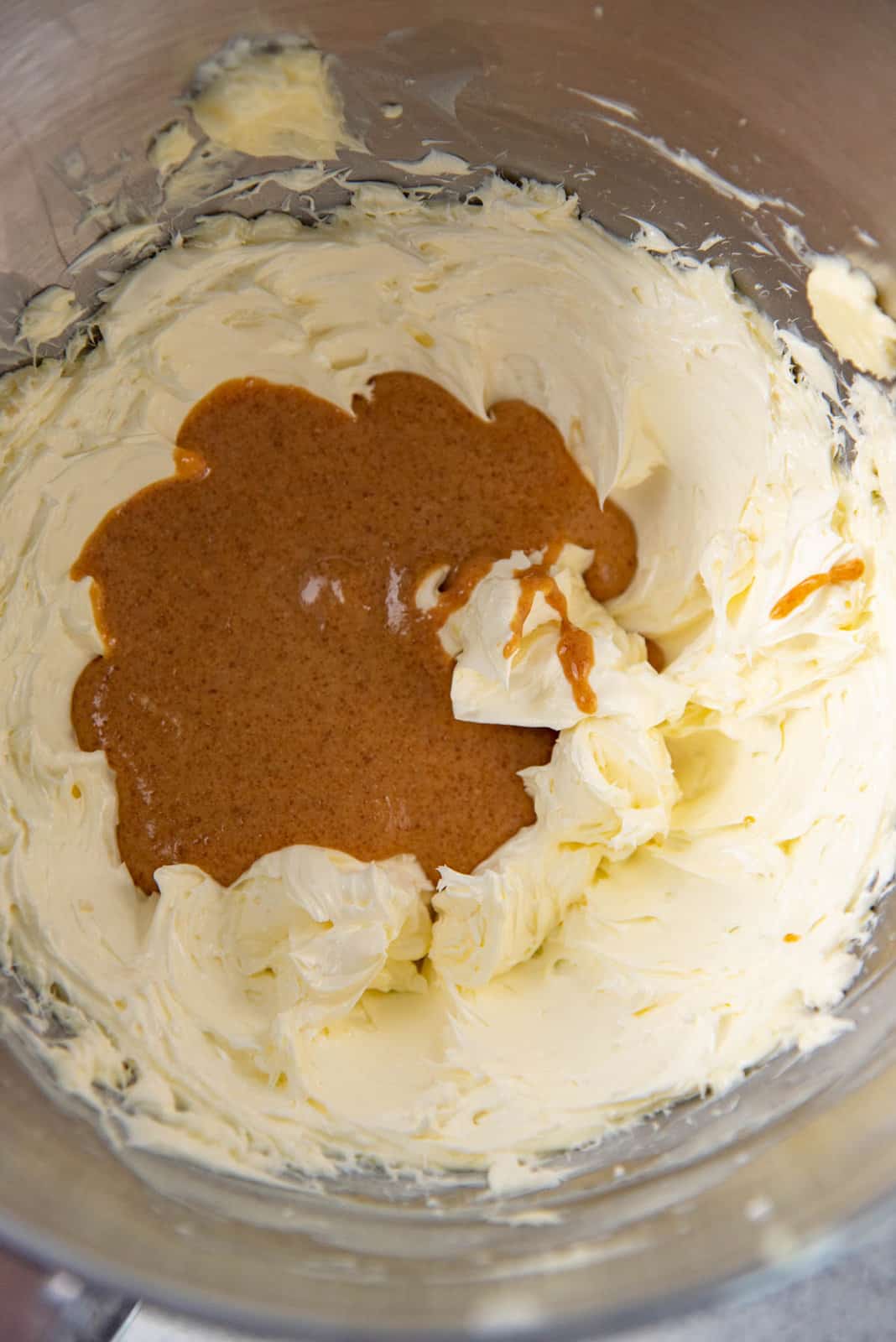 Praline paste added to the butter mixture.