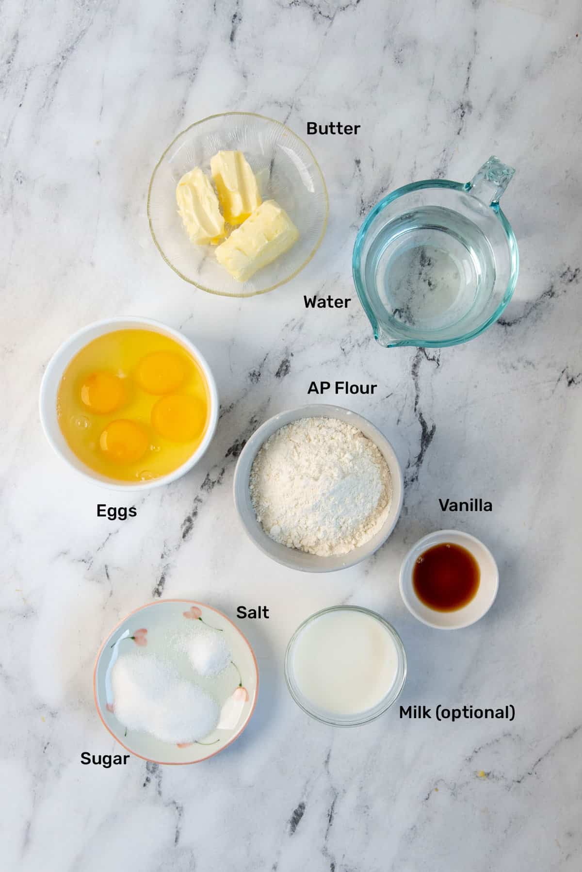 Ingredients to make Praline mousseline cream.