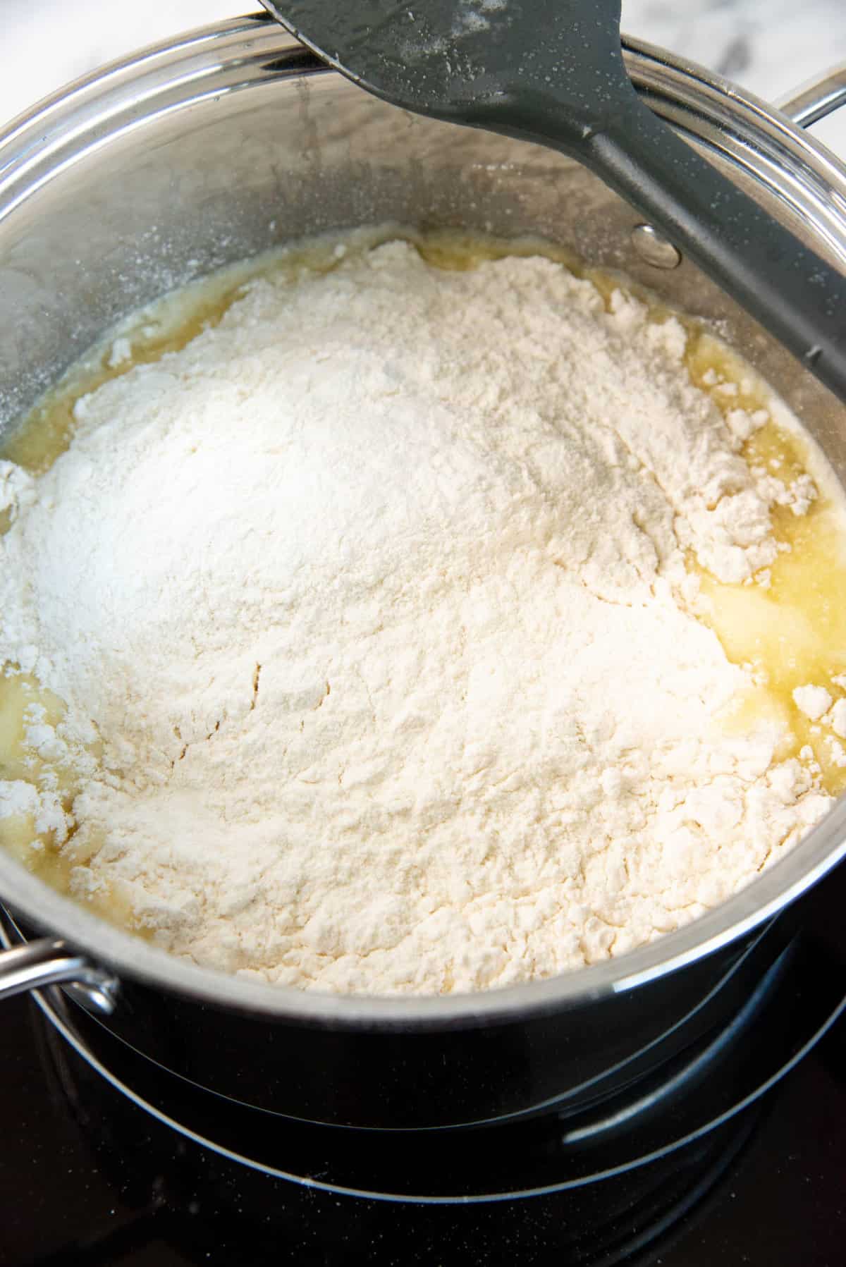Flour added to the boiling water.