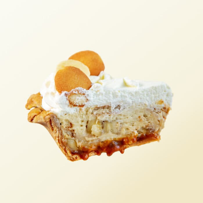 Square image of the banana pudding cream pie slice.