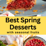 Spring desserts using seasonal fruits featuring lime curd, strawberry tart, and strawberry rhubarb pie.